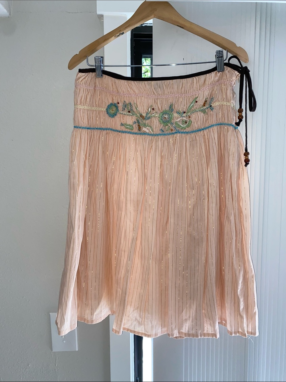 Peach Embroidered Tie-Waist Skirt